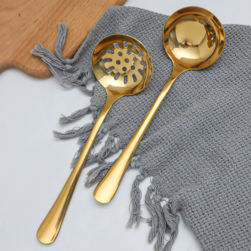 Traditional stainless steel soup ladle serving spoon salad spoon fork set gold Cooking Tools stainless steel soup ladle