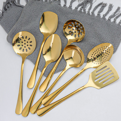 Traditional stainless steel soup ladle serving spoon salad spoon fork set gold Cooking Tools stainless steel soup ladle