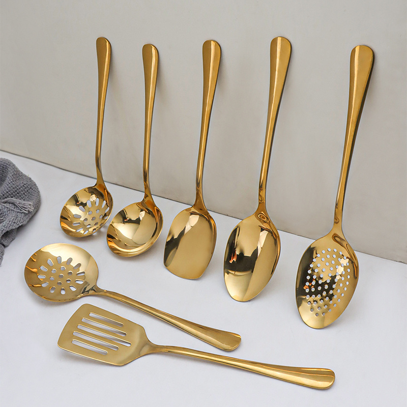 Traditional stainless steel soup ladle serving spoon salad spoon fork set gold Cooking Tools stainless steel soup ladle