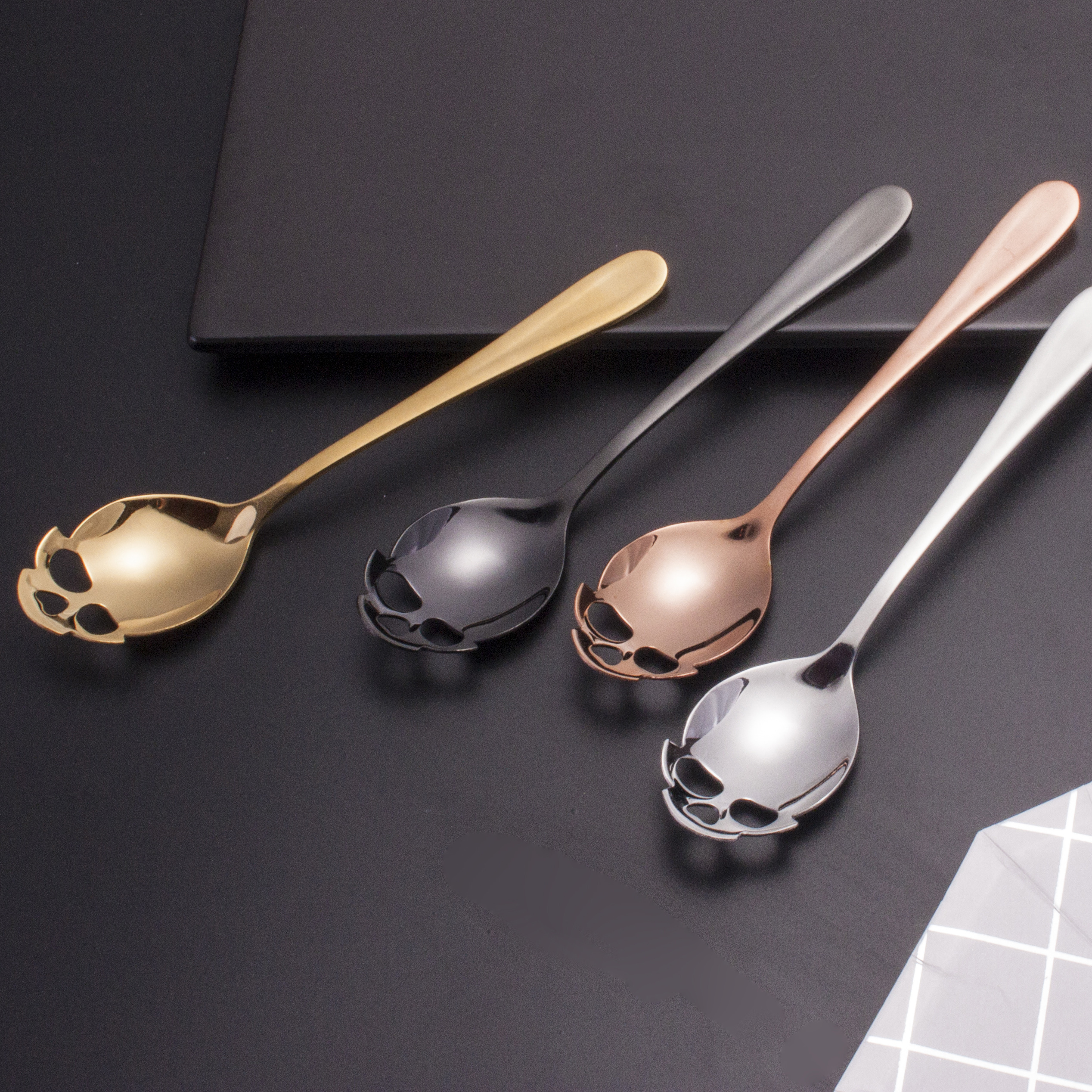 High Quality stainless steel mini Gold coffee Stirring Skull-face spoon skull spoon Halloween spoon