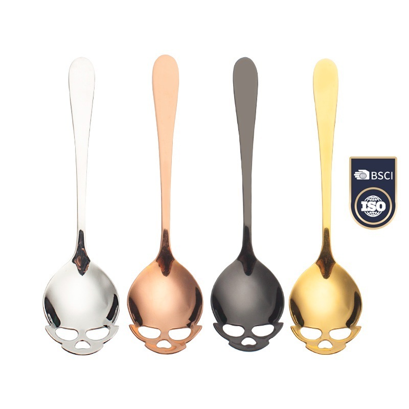 High Quality stainless steel mini Gold coffee Stirring Skull-face spoon skull spoon Halloween spoon