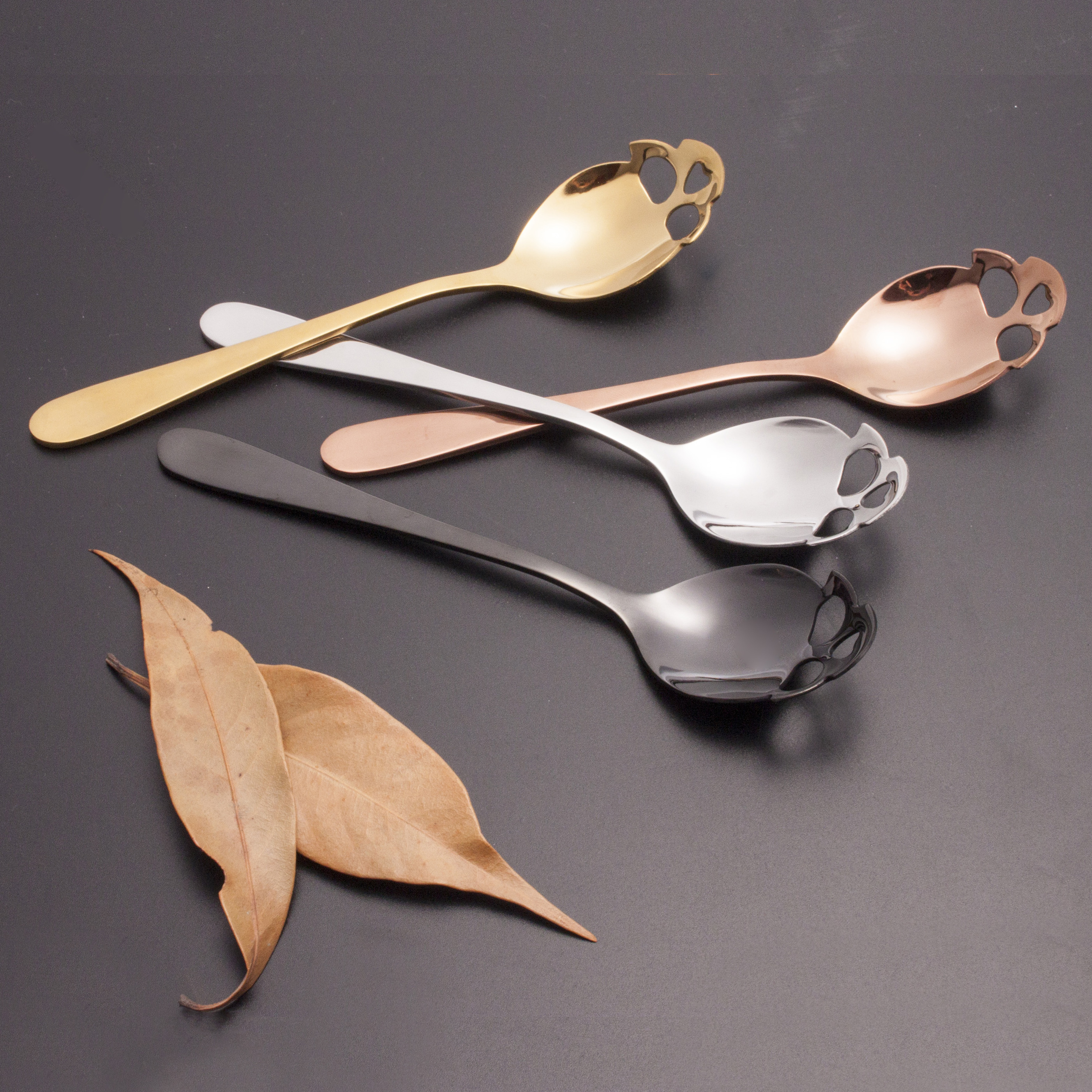 High Quality stainless steel mini Gold coffee Stirring Skull-face spoon skull spoon Halloween spoon