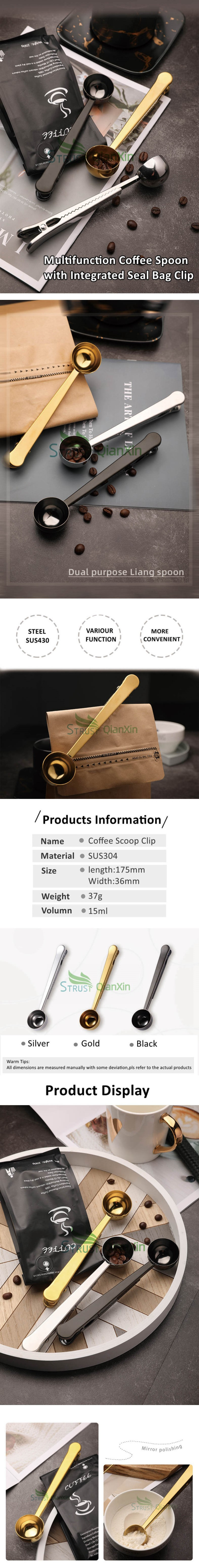 Stainless Steel Coffee Spoon Scoop with Bag Clip Coffee Measuring Spoon With Clip