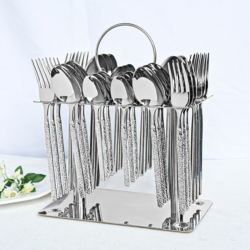 Factory Price middle east flatware gold plated Fork Spoon Set Stainless Steel 32pcs/38pcs cutlery set with wire rack in box