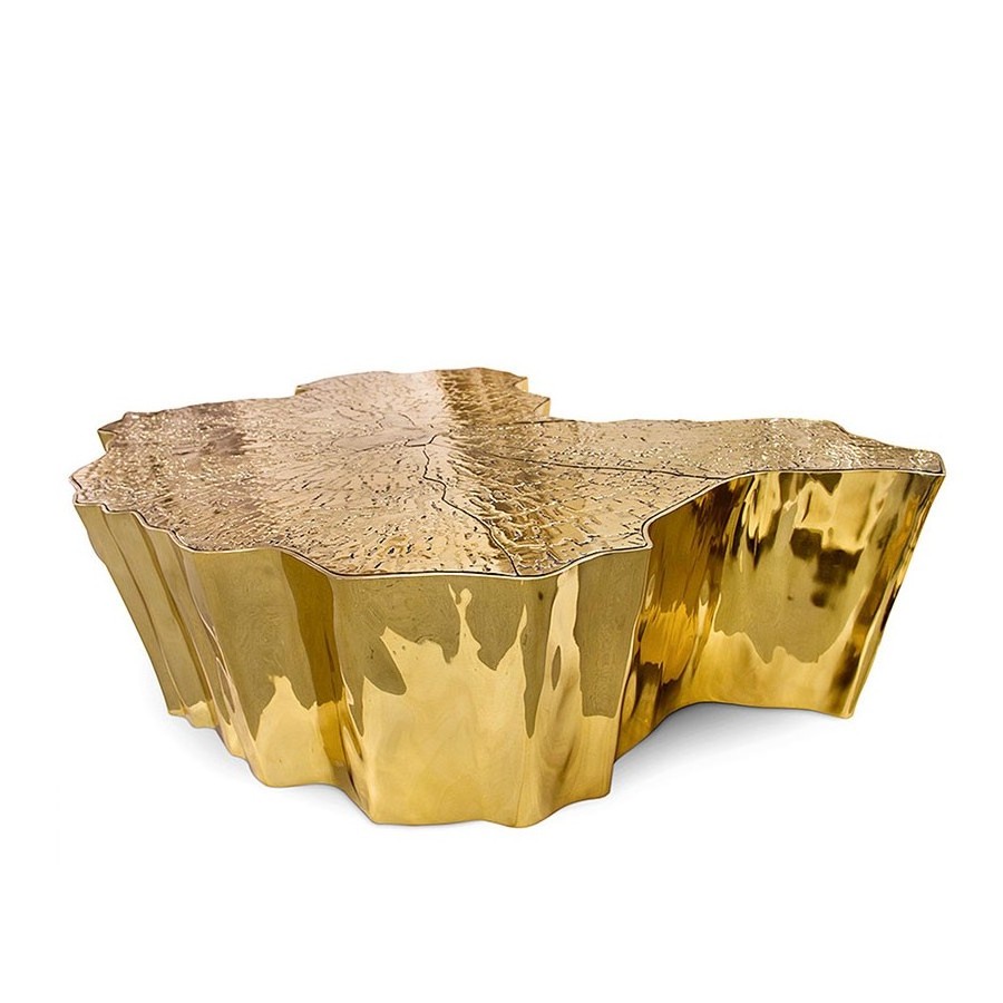 BOCA DO LOBO irregular luxury golden etching stainless steel top coffee table tree stump center table