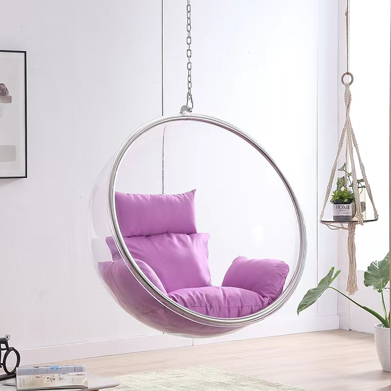 Hot selling hanging swing egg chair round Clear revolving egg Bubble acrylic Chair living room outdoor acrylic