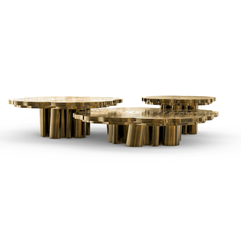 BOCA DO LOBO contemporary modern center table walnut root gold metal coffee table luxury living room furniture