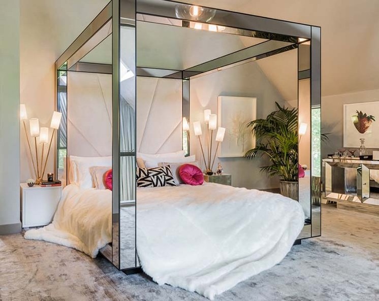 Luxury Full Mirror Tent Tuffed High HeadBoard Mirrored Affordable Bedroom Furniture Full Queen King Bed