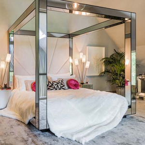 Luxury Full Mirror Tent Tuffed High HeadBoard Mirrored Affordable Bedroom Furniture Full Queen King Bed