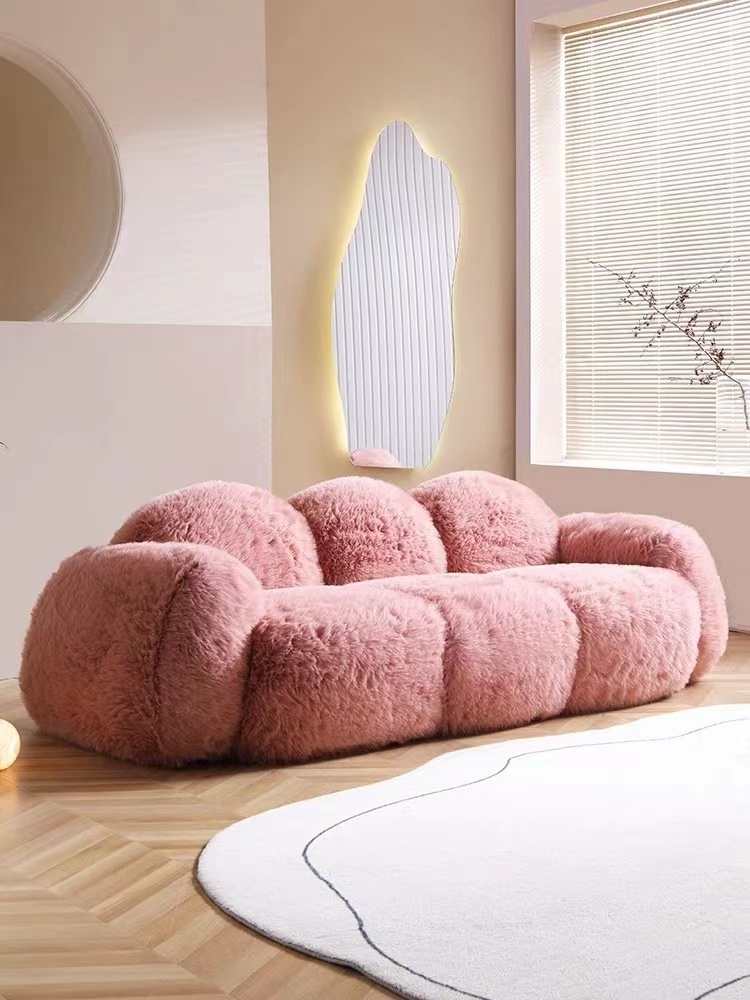 Factory Direct sales Powder Puff Sofa Cute Plush Upholstered Sofa Sets Couch Soft Cozy Living Room Apartment Furniture