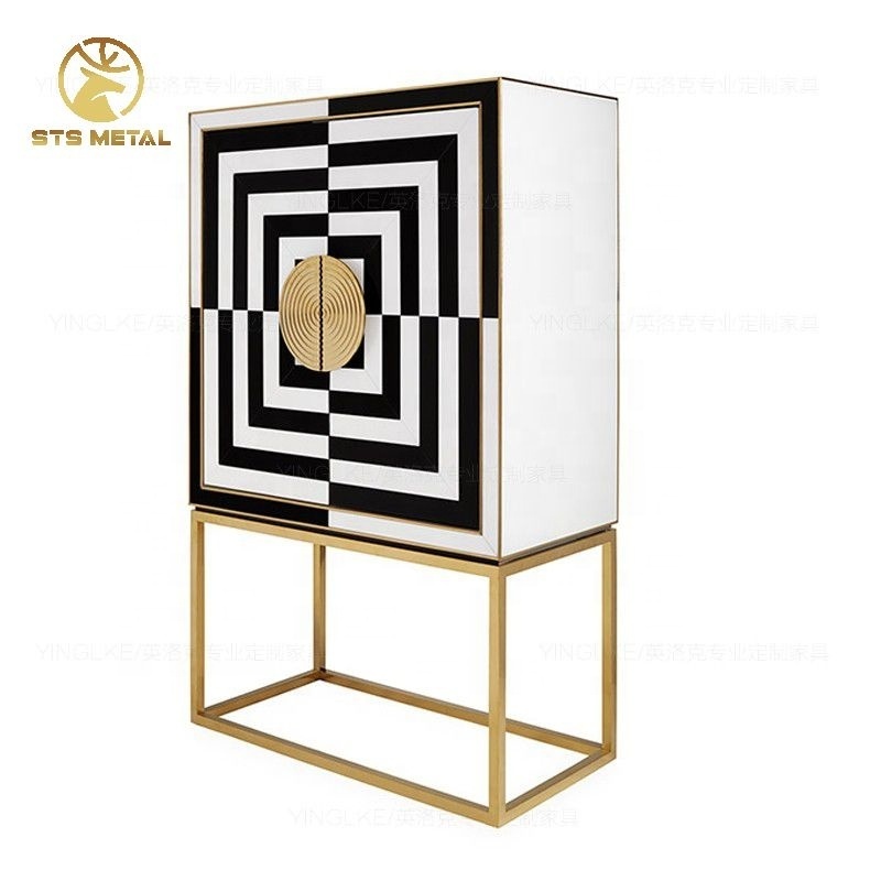 Jonathan adler  black and white painted glass door  with gold stainless steel base wine cabinet Buffet cabinet Furniture