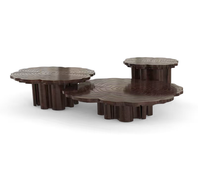 BOCA DO LOBO contemporary modern center table walnut root gold metal coffee table luxury living room furniture