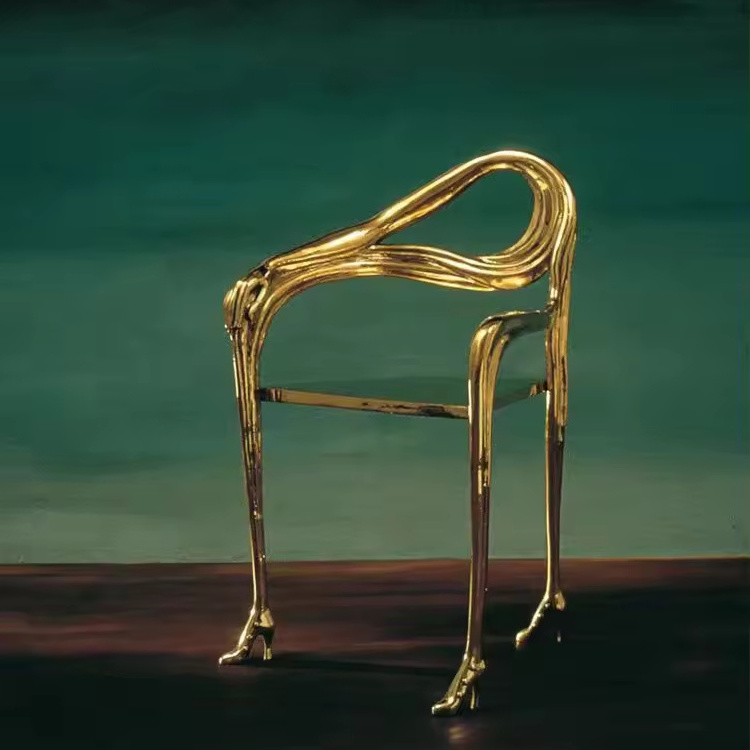 Modern light luxury chair three legs pure brass gold color chair living room furniture dining room Sculpture armchair