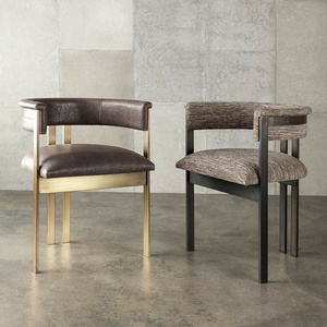 modern luxury bronze stainless steel three legs dining chair with curved back genuine leather armchair