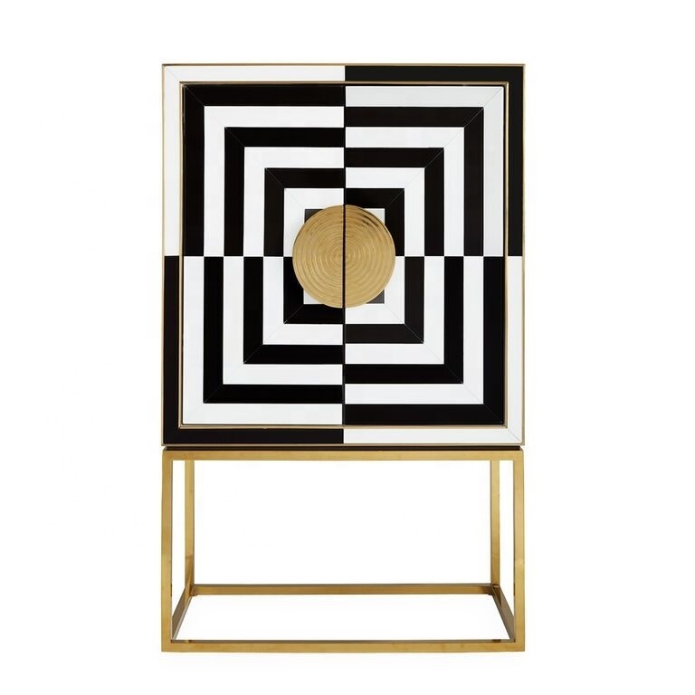 Jonathan adler  black and white painted glass door  with gold stainless steel base wine cabinet Buffet cabinet Furniture