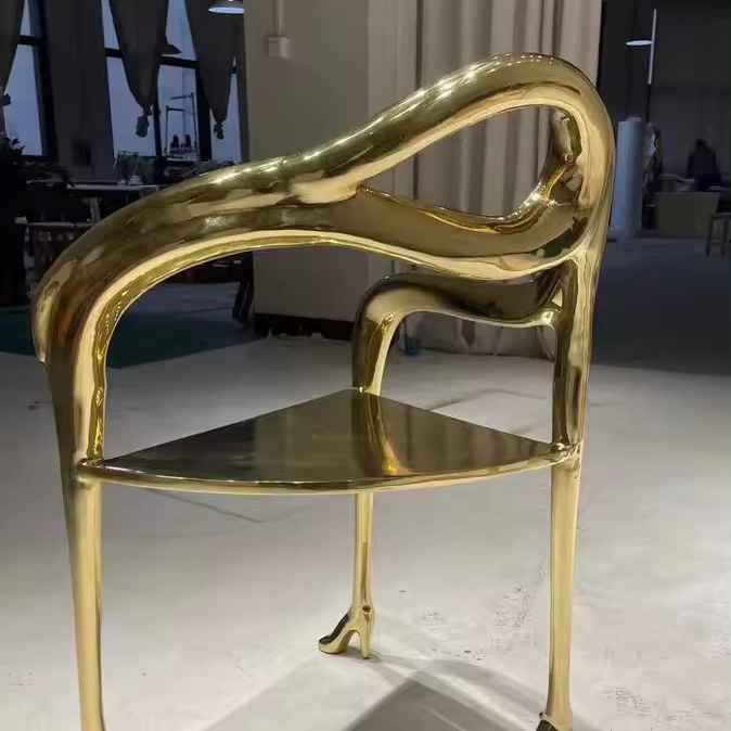 Modern light luxury chair three legs pure brass gold color chair living room furniture dining room Sculpture armchair