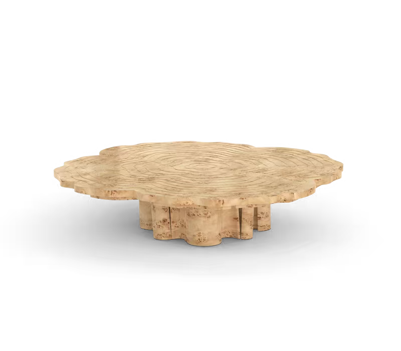 BOCA DO LOBO contemporary modern center table walnut root gold metal coffee table luxury living room furniture