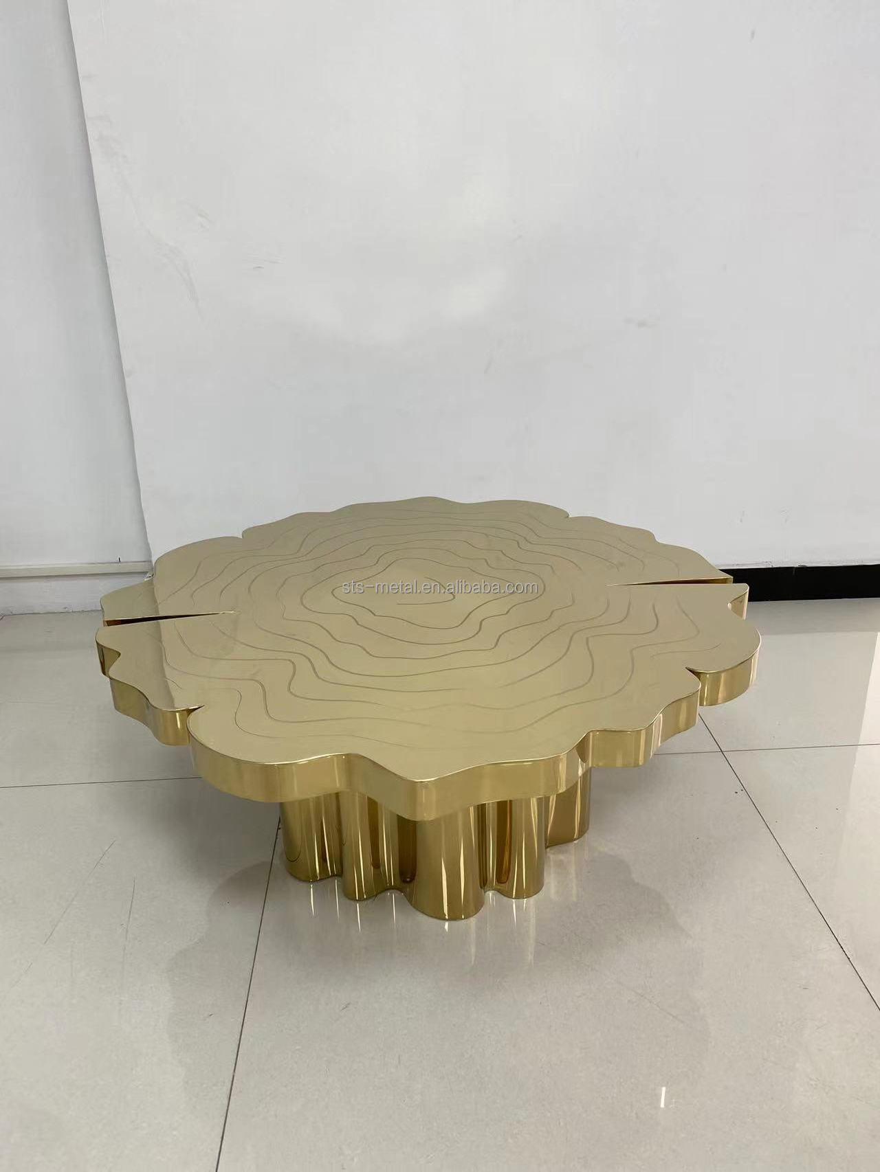 BOCA DO LOBO contemporary modern center table walnut root gold metal coffee table luxury living room furniture