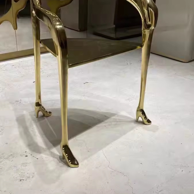 Modern light luxury chair three legs pure brass gold color chair living room furniture dining room Sculpture armchair