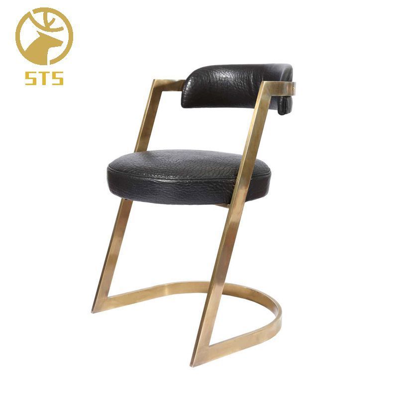 luxury antique brass finish stainless steel frame studio dining chair with genuine leather seat accent chair occasional chair