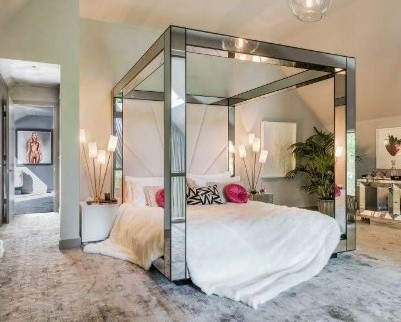 Luxury Full Mirror Tent Tuffed High HeadBoard Mirrored Affordable Bedroom Furniture Full Queen King Bed