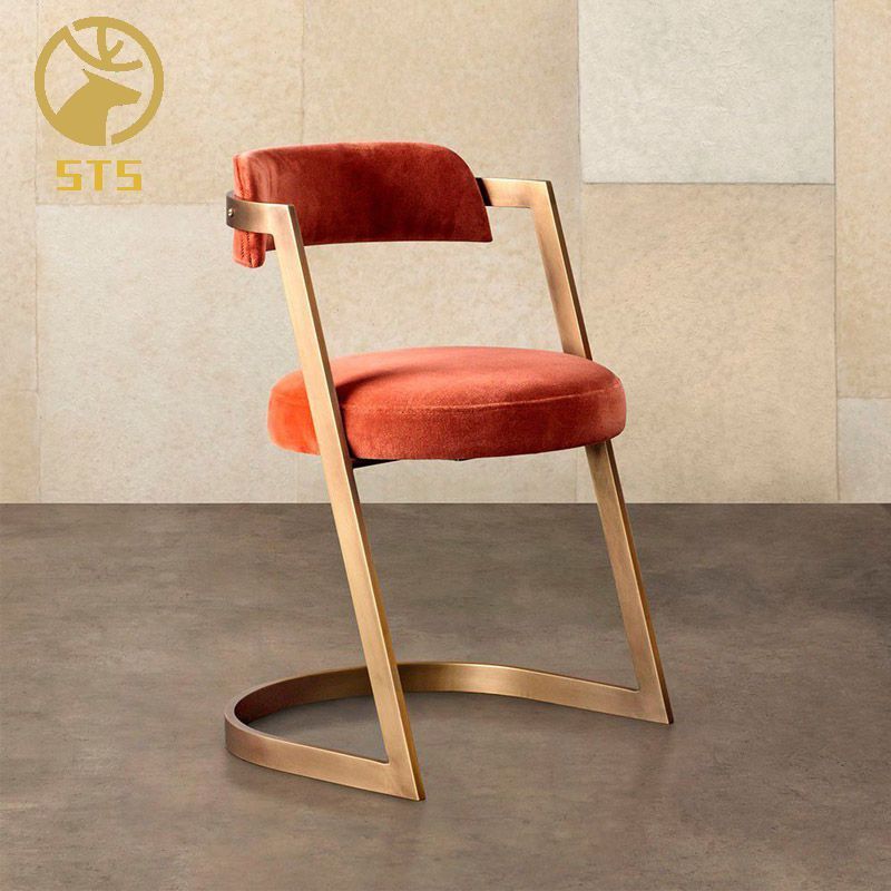 luxury antique brass finish stainless steel frame studio dining chair with genuine leather seat accent chair occasional chair