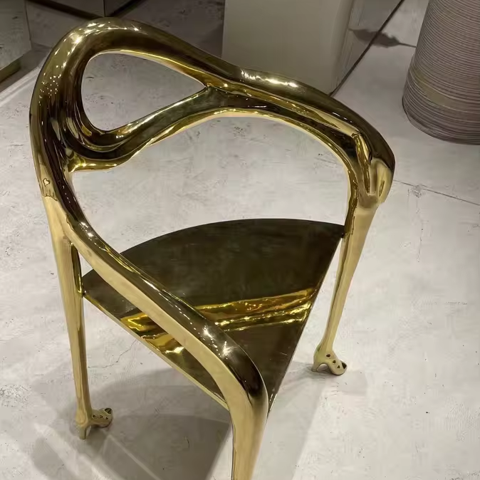 Modern light luxury chair three legs pure brass gold color chair living room furniture dining room Sculpture armchair