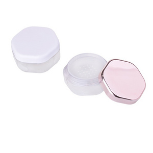 Empty hexagon plastic loose powder container tube with sifter cosmetic packaging jar