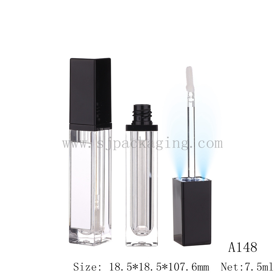 7ml luxury square pink lip gloss tube container with led light and mirror for cosmetic packaging