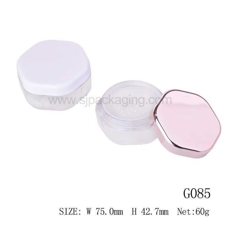 Empty hexagon plastic loose powder container tube with sifter cosmetic packaging jar