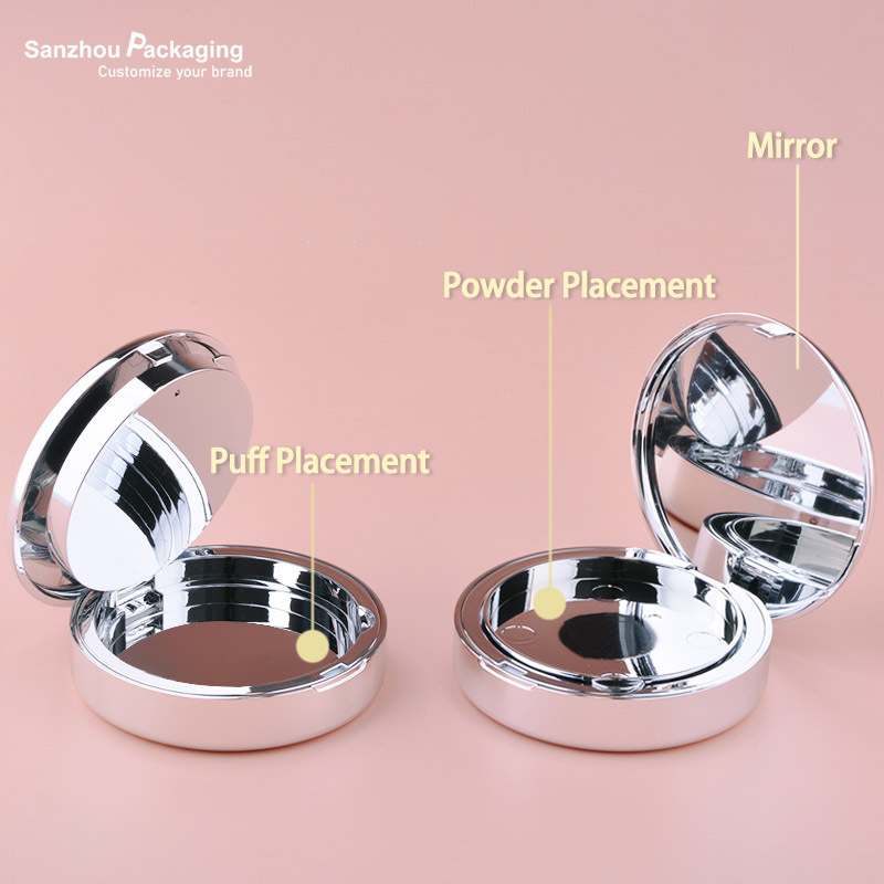 DIA 59MM compact powder case luxury makeup powder box with puff placement press powder case packaging with mirror