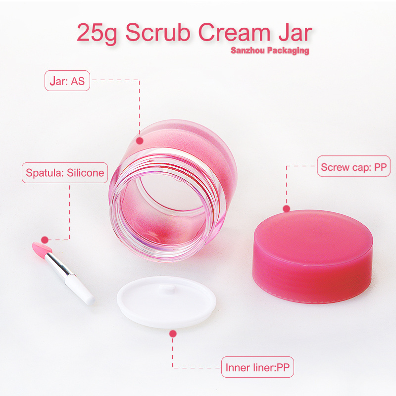 Free sample 25ml plastic empty lip mask container 25g sugar scrub container lip scrub container jar with spoon spatula