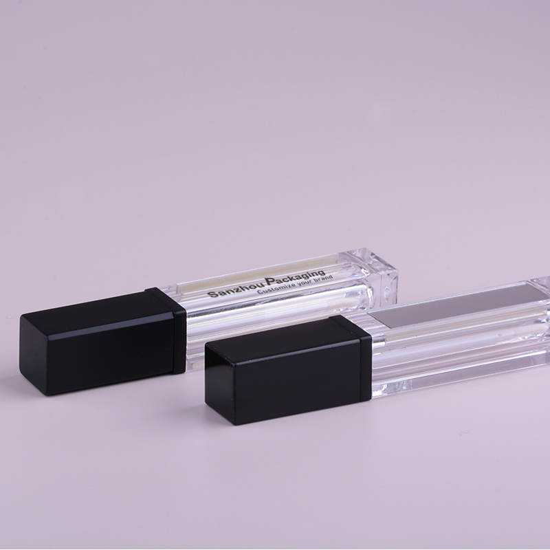 7ml luxury square pink lip gloss tube container with led light and mirror for cosmetic packaging