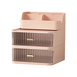 2 layers Dormitory dressing table dust-proof skin care products shelving desk top drawer type transparent finishing box