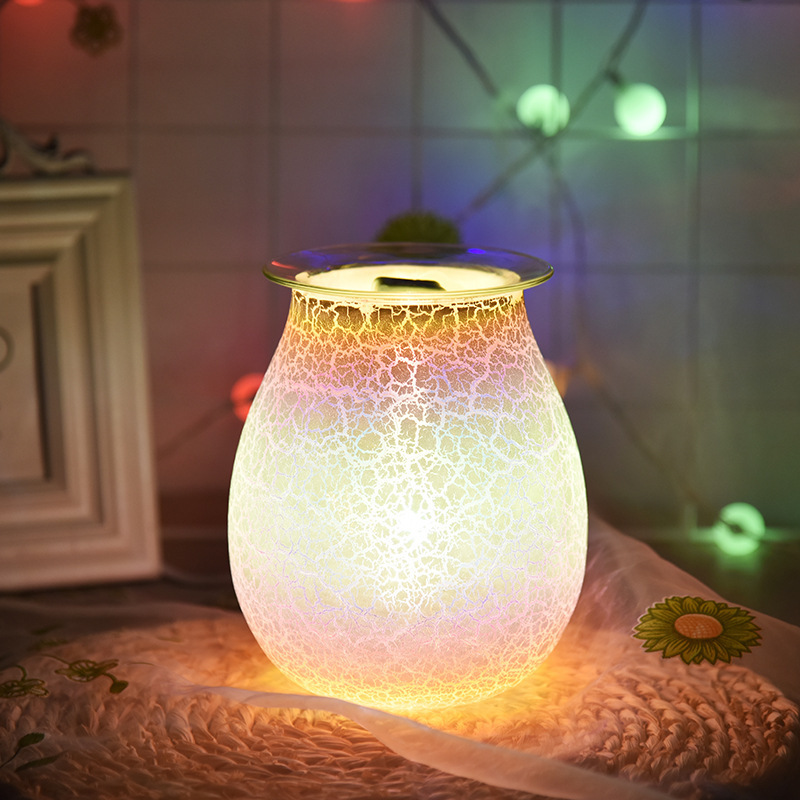 Wax Melt Warmer Glass Electric Oil Burner Fragrance Candle Tart Melter Night Light for Home (Ice Circle)