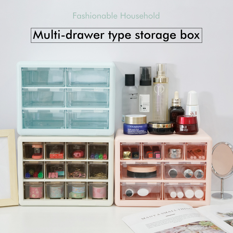 Factory Customized Desktop cosmetics skin care clear plastic box drawer organizer with 12 mini drawers