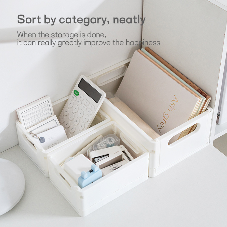 In Stock Folding Storage Crate Box Portable Stackable Desktop Plastic Box Collapsible Box For Cosmetic Storage