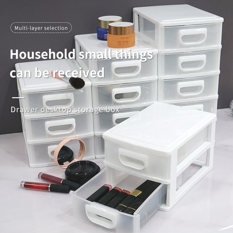 2 layers Office Tabletop Finishing Desktop Cabinet Storage Drawers Box Plastic Organizer