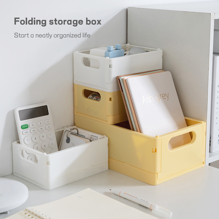 In Stock Folding Storage Crate Box Portable Stackable Desktop Plastic Box Collapsible Box For Cosmetic Storage