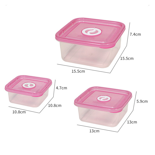 3-Piece Set of Eco-Friendly Square Plastic Kitchen Refrigerator Airtight Food Crisper Storage Container for Dry or Fresh Foods