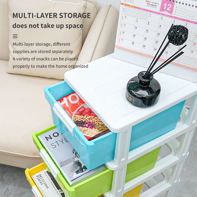 Factory OEM ODM home fashion baby kid wardrobe organizer 4-layer clothes plastic storage drawers cabinet rack with wheels