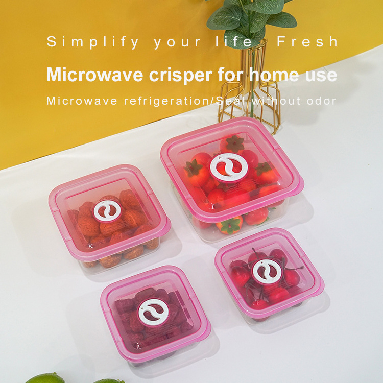 3-Piece Set of Eco-Friendly Square Plastic Kitchen Refrigerator Airtight Food Crisper Storage Container for Dry or Fresh Foods