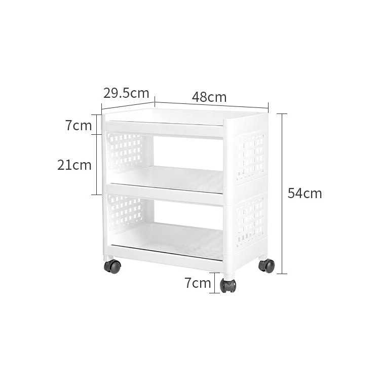 Factory Direct Sale 3 Layers  kitchen plastic vegetable and fruit finishing shelf Storage Plastic Article Shelves With Wheels