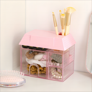 Shunxing Wholesale New Design Stationary House Shape Cute PS Pen Holder with Multi-grids Desktop Organizer Office Storage Box