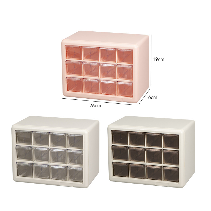 Factory Customized Desktop cosmetics skin care clear plastic box drawer organizer with 12 mini drawers