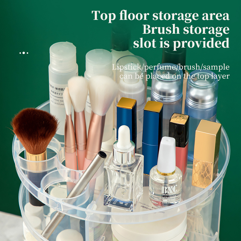 Ready Stock Transparent Desktop Tabletop Clear 360 Rotating Plastic Cosmetic Storage Box Makeup Organizer Display Case