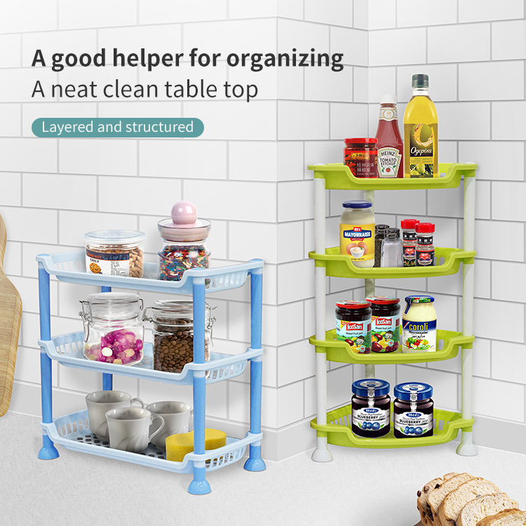 Factory 3-tier household kitchen plastic storage rack utensil triangle corner storage rack bathroom storage shelves units