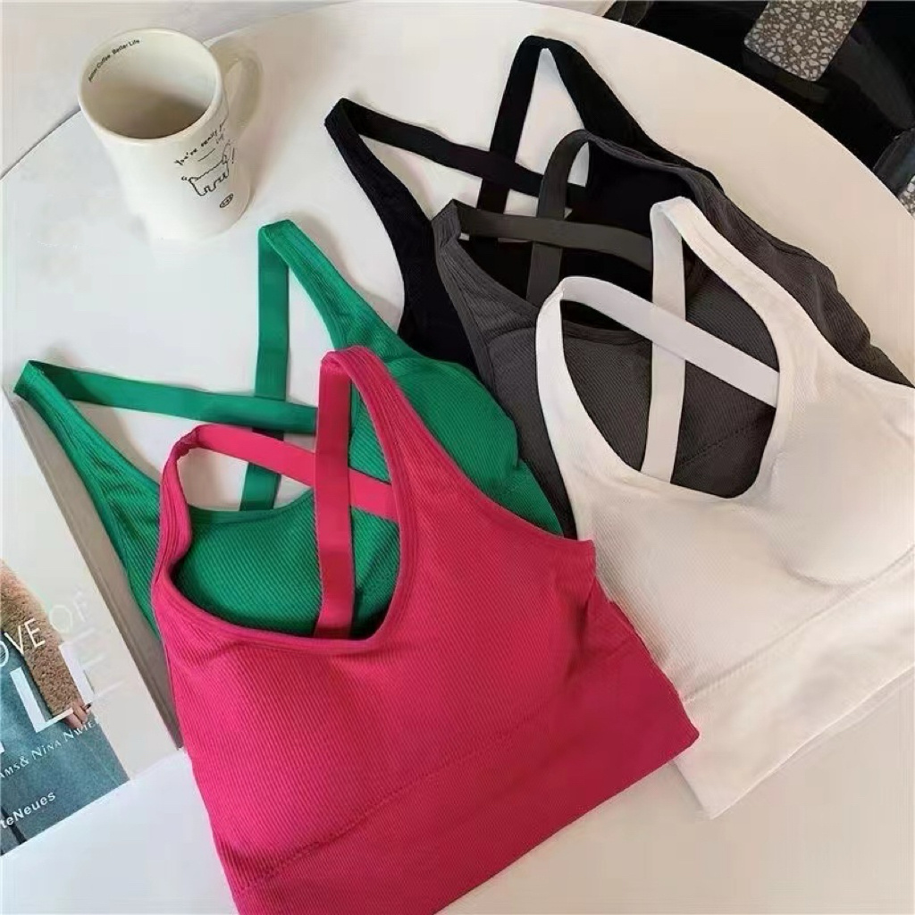 Spring Season Solid Color V-Neck Tank Top Seamless Cross Back Wireless Tube Bra Sexy Cotton Big Boob Tube Teenage Girl's