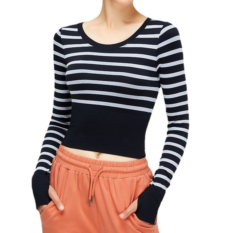 arrival yoga T-shirt striped sports top short European and American workout clothes outer wear  long sleeve yoga wear