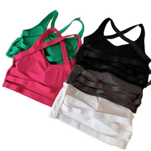 Spring Season Solid Color V-Neck Tank Top Seamless Cross Back Wireless Tube Bra Sexy Cotton Big Boob Tube Teenage Girl's